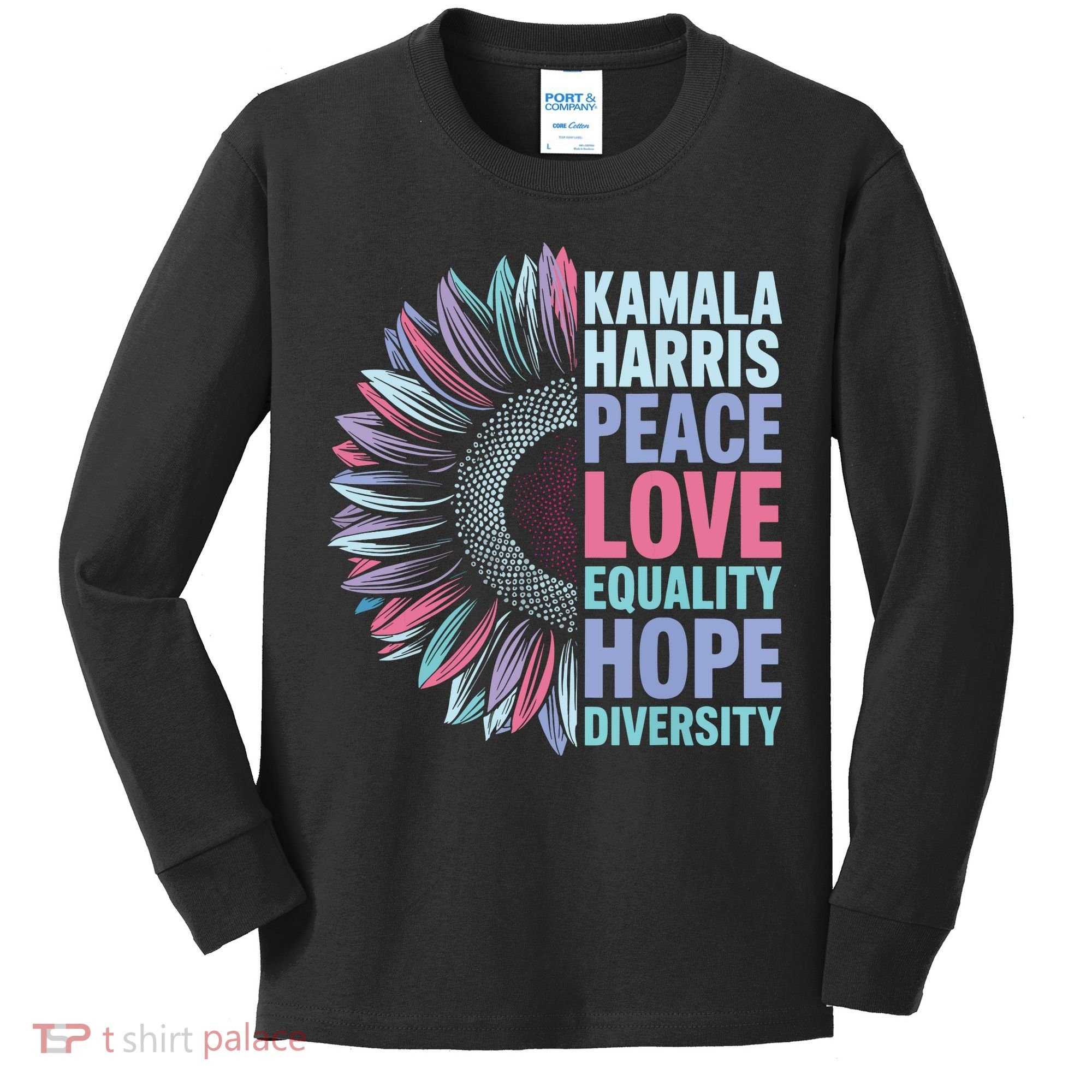 Kamala Harris Peace Love Equality Hope Diversity Kids Long Sleeve Shirt