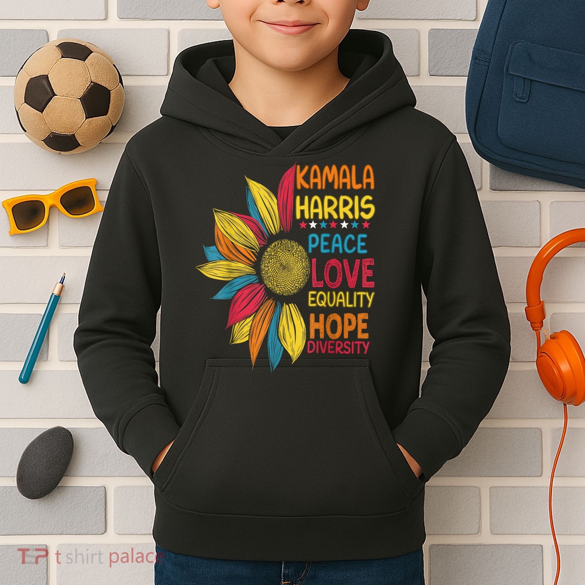 Kamala Harris Peace Love Equality Hope Diversity Kids Hoodie