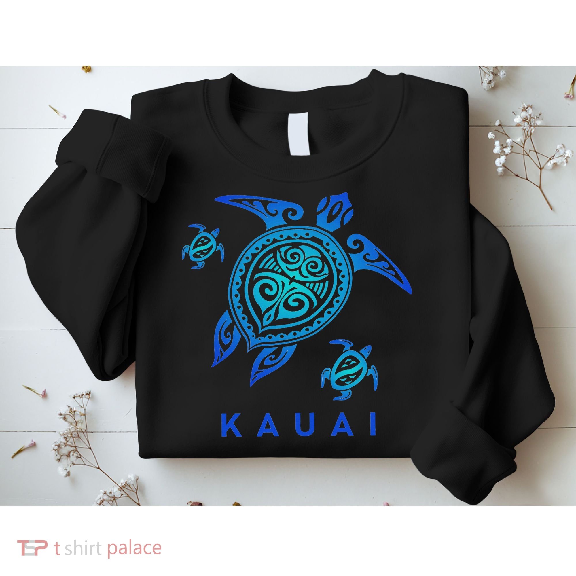 Kauai Hawaii Sea Blue Tribal Turtle Sweatshirt