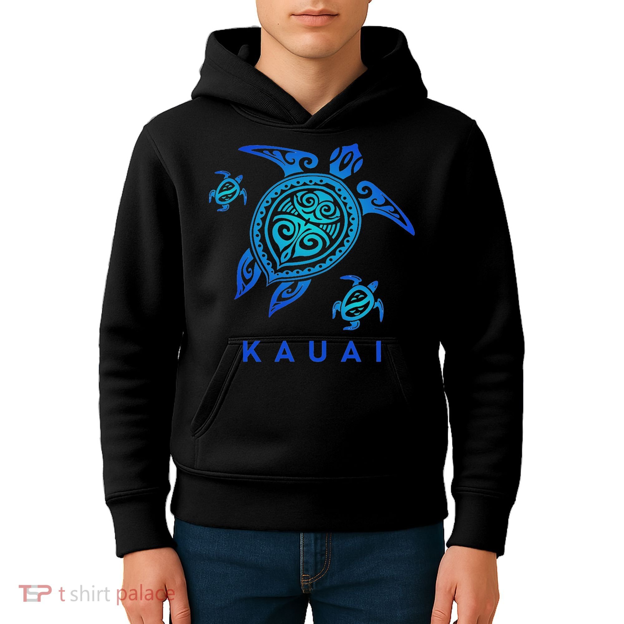 Kauai Hawaii Sea Blue Tribal Turtle Kids Hoodie