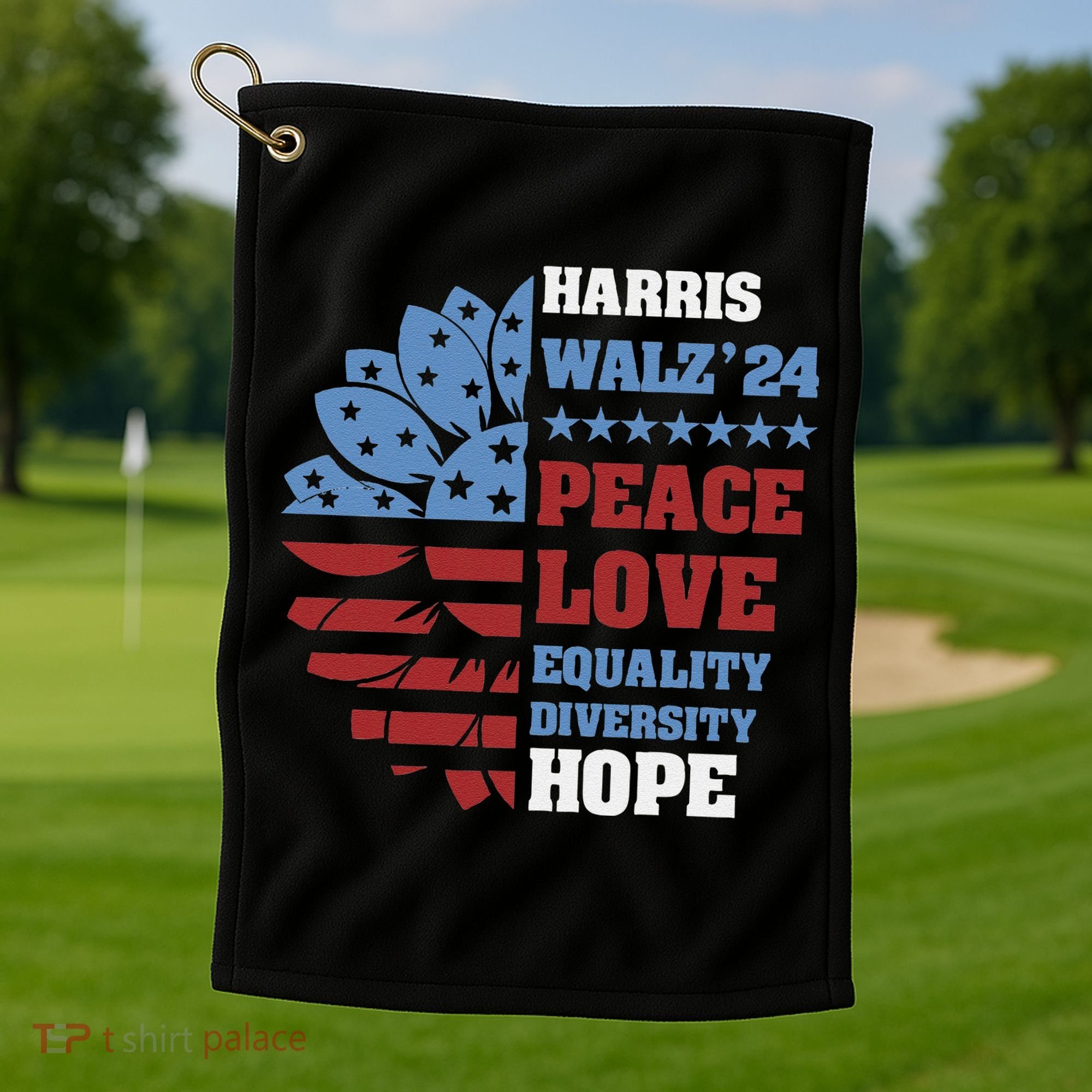 Kamala Harris Tim Walz 2024 Peace Lgbt Harris Walz Waltz Golf Towel