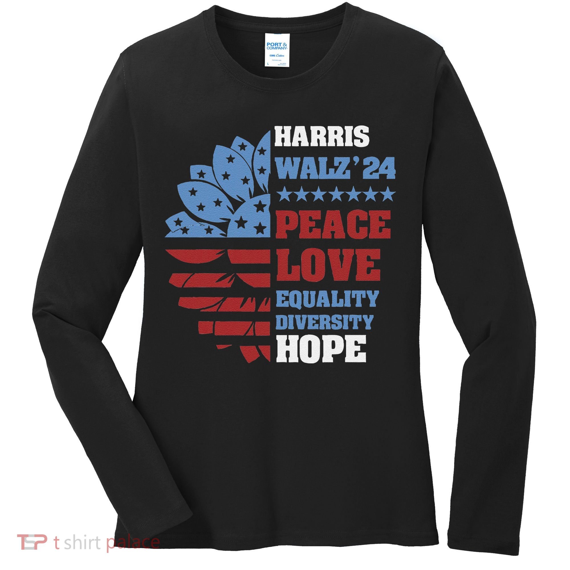 Kamala Harris Tim Walz 2024 Peace Lgbt Harris Walz Waltz Women's Long Sleeve Shirt