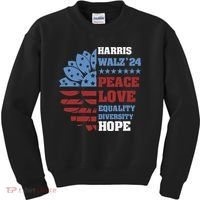 Kamala Harris Tim Walz 2024 Peace Lgbt Harris Walz Waltz Kids Sweatshirt thumb 0