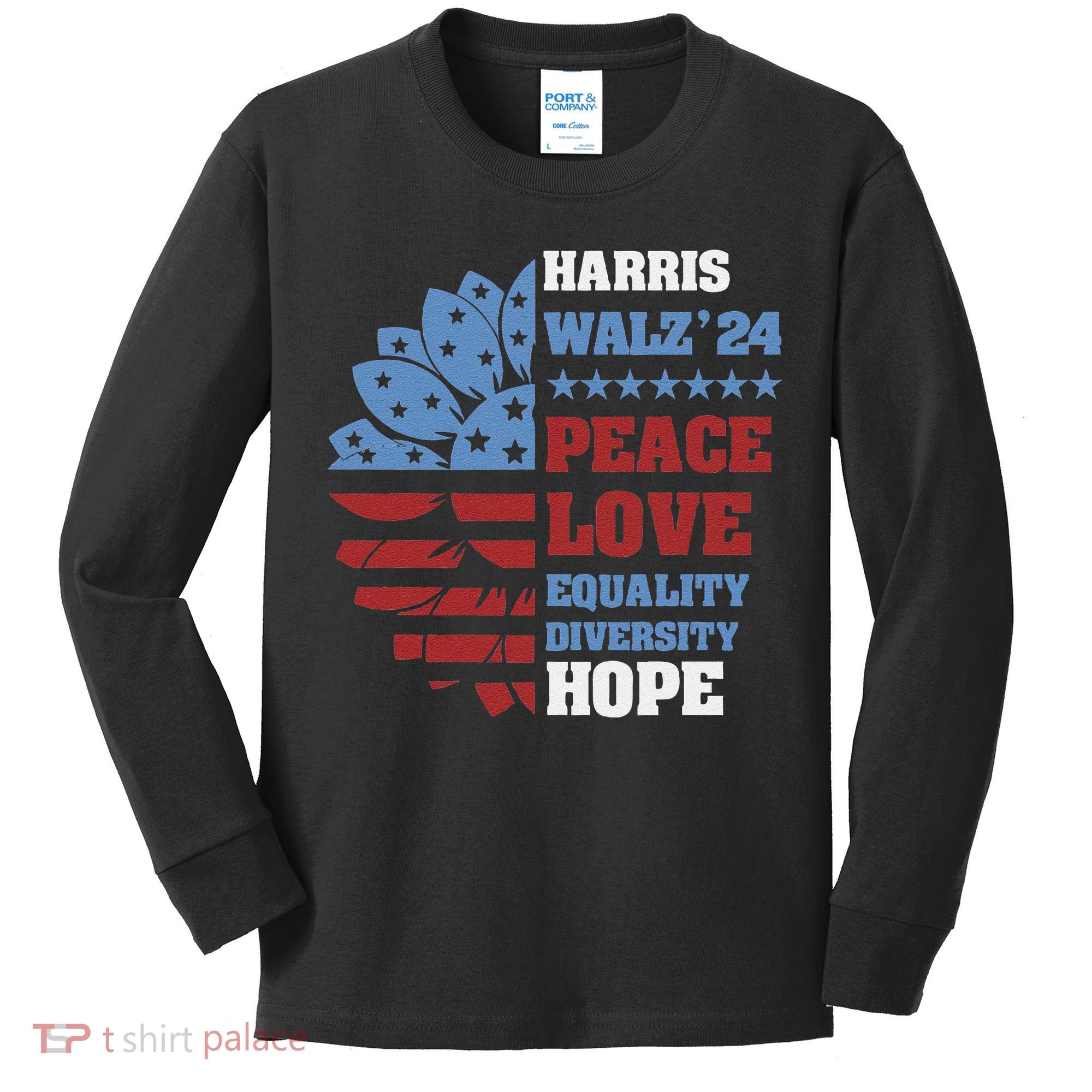 Kamala Harris Tim Walz 2024 Peace Lgbt Harris Walz Waltz Kids Long Sleeve Shirt