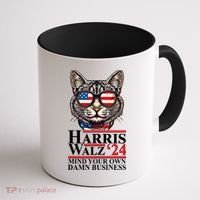 Kamala Harris Tim Walz 2024 Mind Your Own Damn Business Patriotic Cat Coffee Mug thumb 1