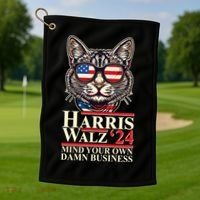 Kamala Harris Tim Walz 2024 Mind Your Own Damn Business Patriotic Cat Golf Towel thumb 1