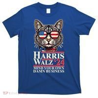 Kamala Harris Tim Walz 2024 Mind Your Own Damn Business Patriotic Cat T-Shirt thumb 0