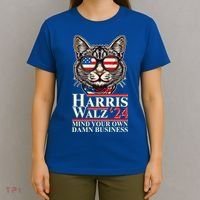 Kamala Harris Tim Walz 2024 Mind Your Own Damn Business Patriotic Cat T-Shirt thumb 4