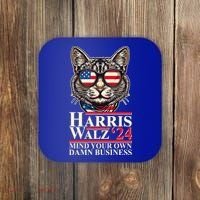 Kamala Harris Tim Walz 2024 Mind Your Own Damn Business Patriotic Cat Coaster thumb 0