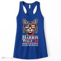Kamala Harris Tim Walz 2024 Mind Your Own Damn Business Patriotic Cat Women's Tank Top thumb 0