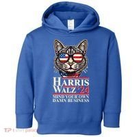 Kamala Harris Tim Walz 2024 Mind Your Own Damn Business Patriotic Cat Toddler Hoodie thumb 0