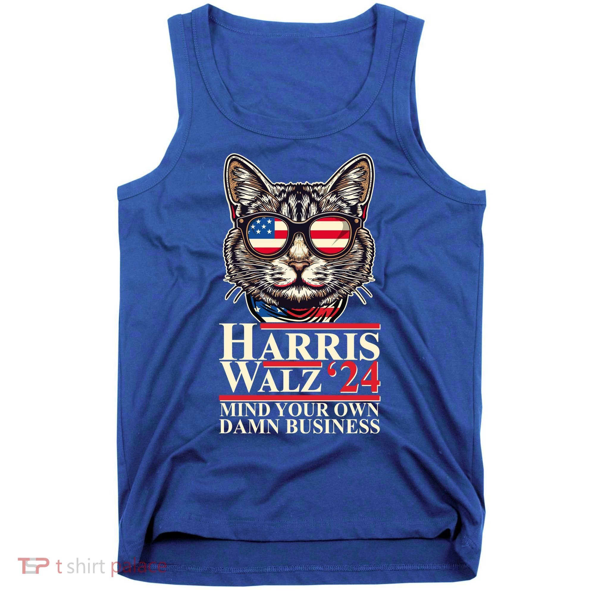Kamala Harris Tim Walz 2024 Mind Your Own Damn Business Patriotic Cat Tank Top