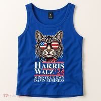 Kamala Harris Tim Walz 2024 Mind Your Own Damn Business Patriotic Cat Tank Top thumb 2