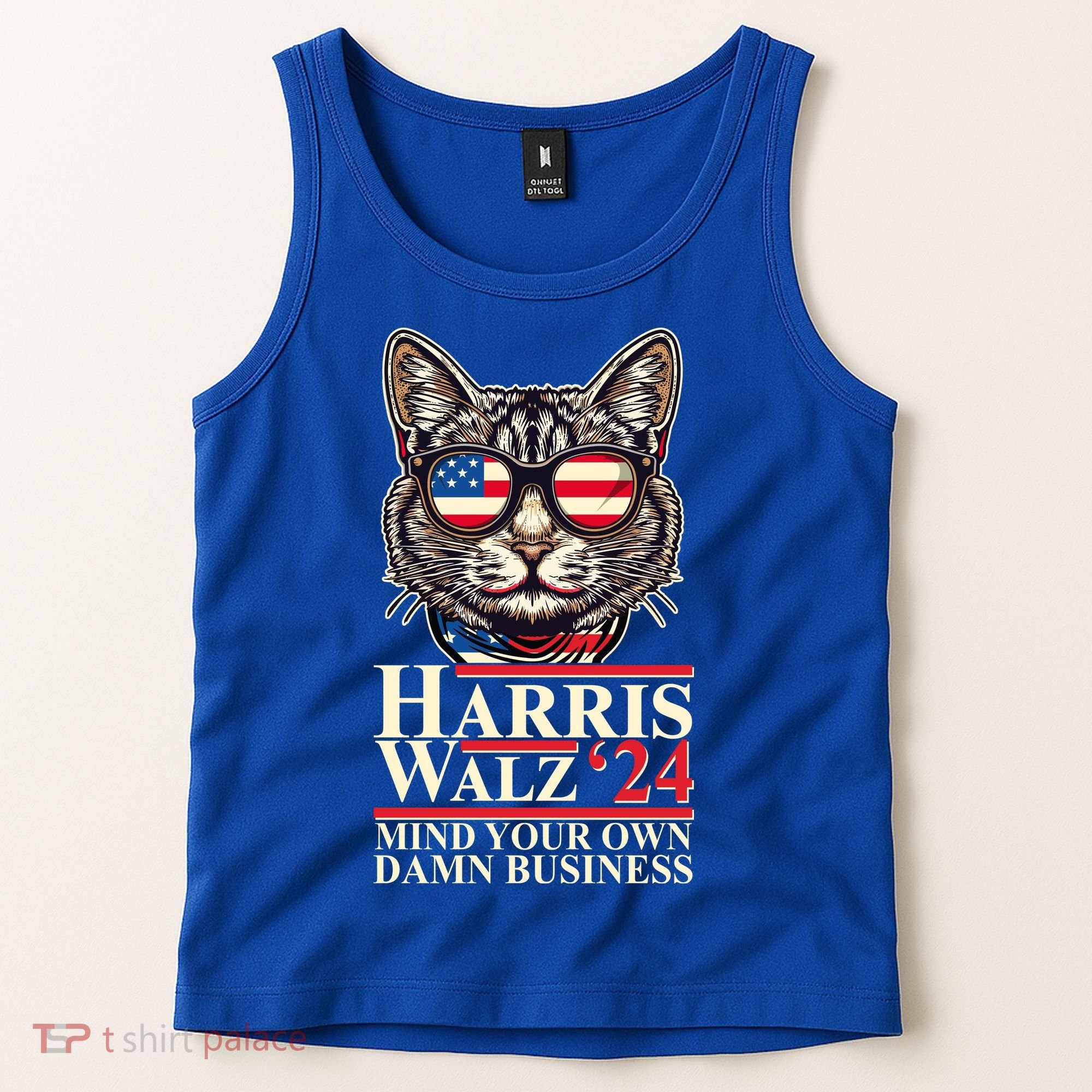 Kamala Harris Tim Walz 2024 Mind Your Own Damn Business Patriotic Cat Tank Top