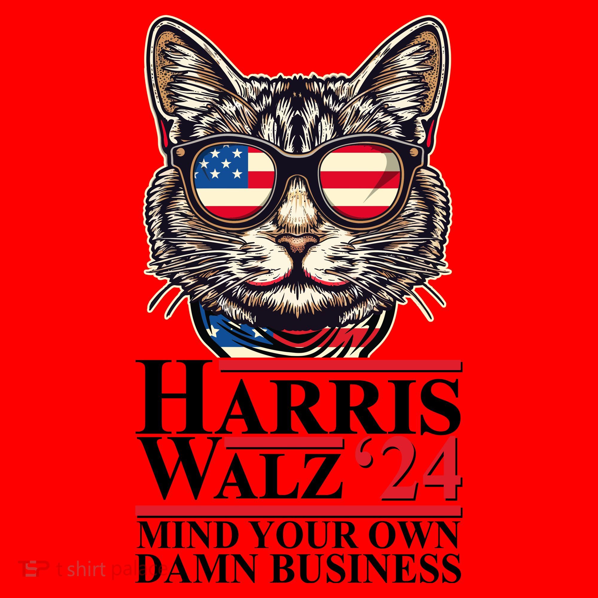 Kamala Harris Tim Walz 2024 Mind Your Own Damn Business Patriotic Cat Santa Hat