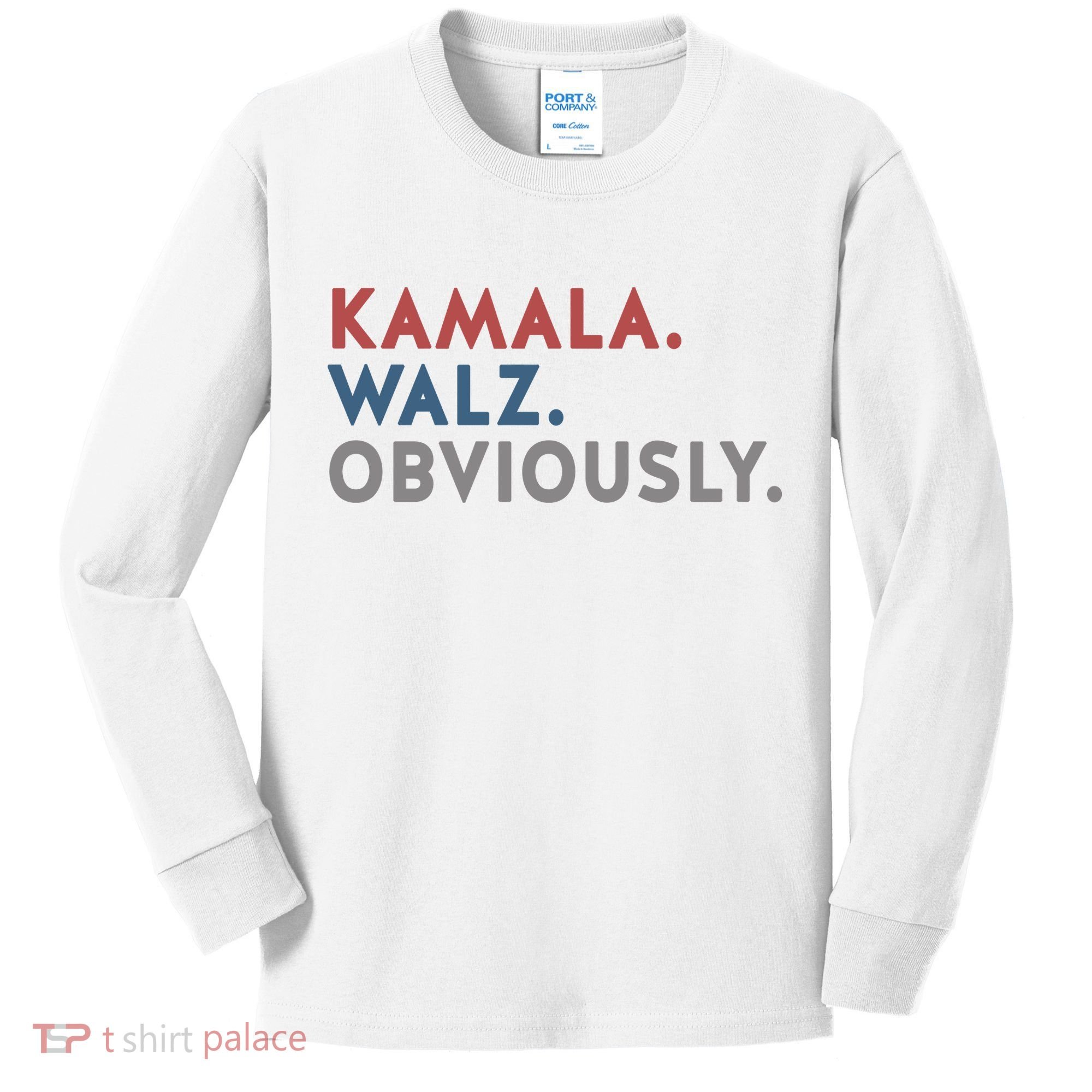 Kamala Harris Tim Walz Obviously 2024 Election Kids Long Sleeve Shirt