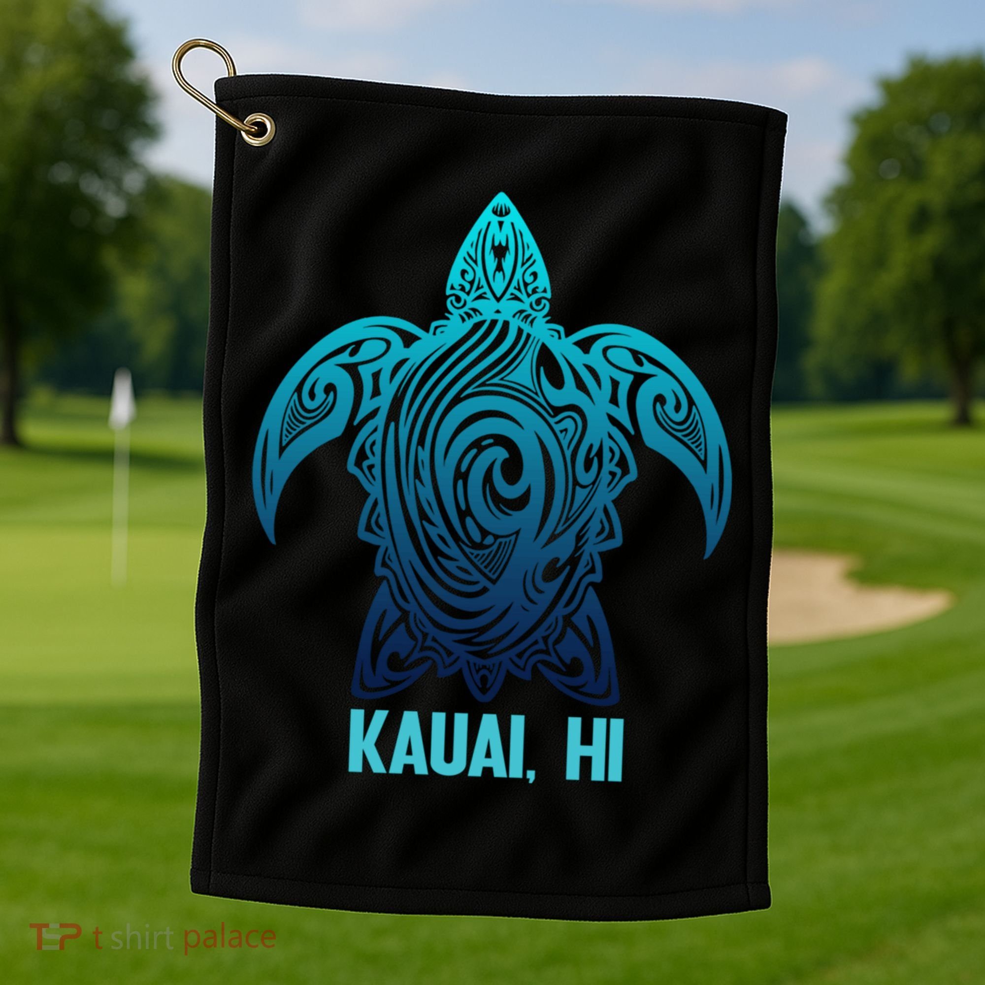 Kauai Hawaii Tribal Sea Turtle Hawaiian Surfer Scuba Diving Golf Towel