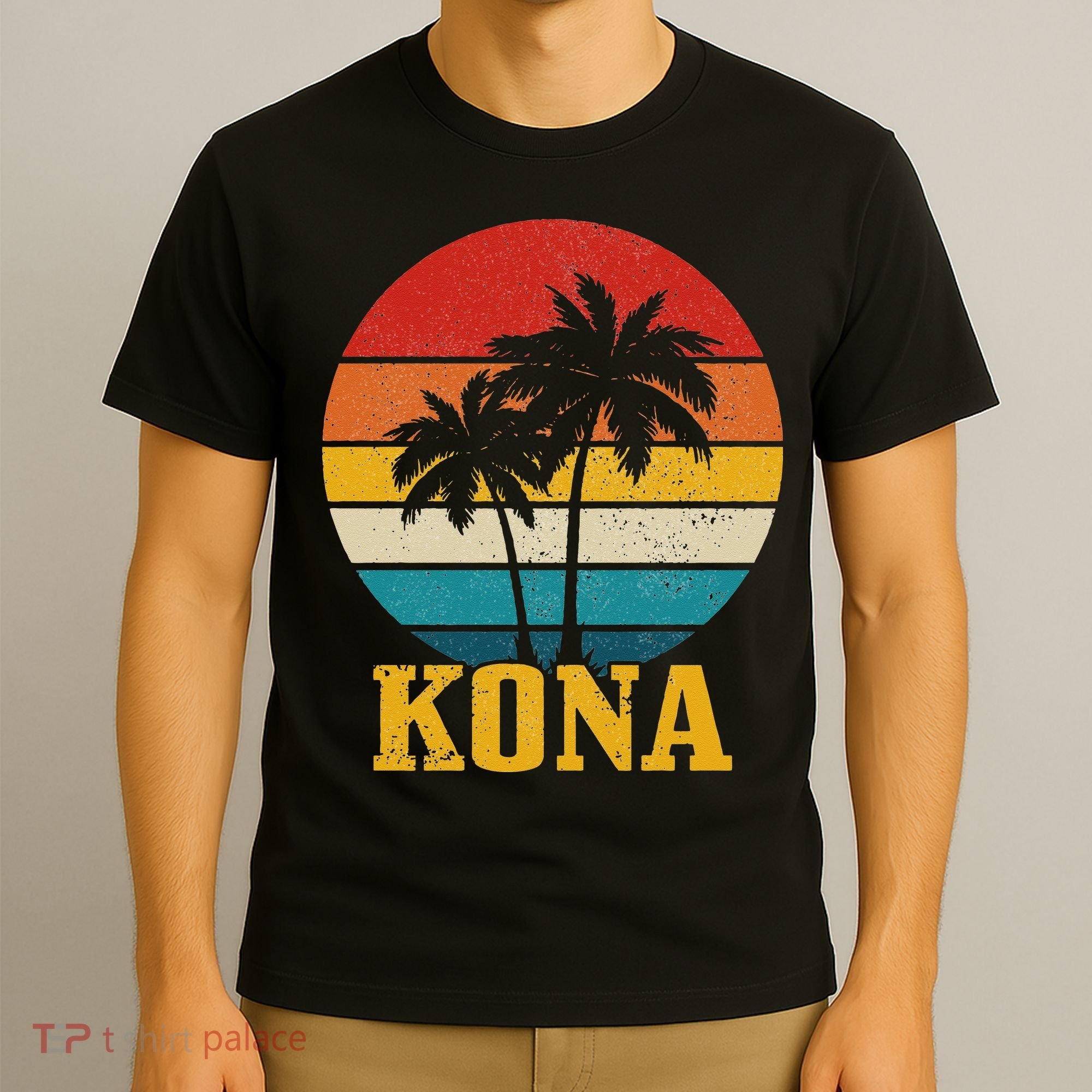 Kona Hawaii Vintage Palm Trees Surfing Surfer Hawaiian T-Shirt