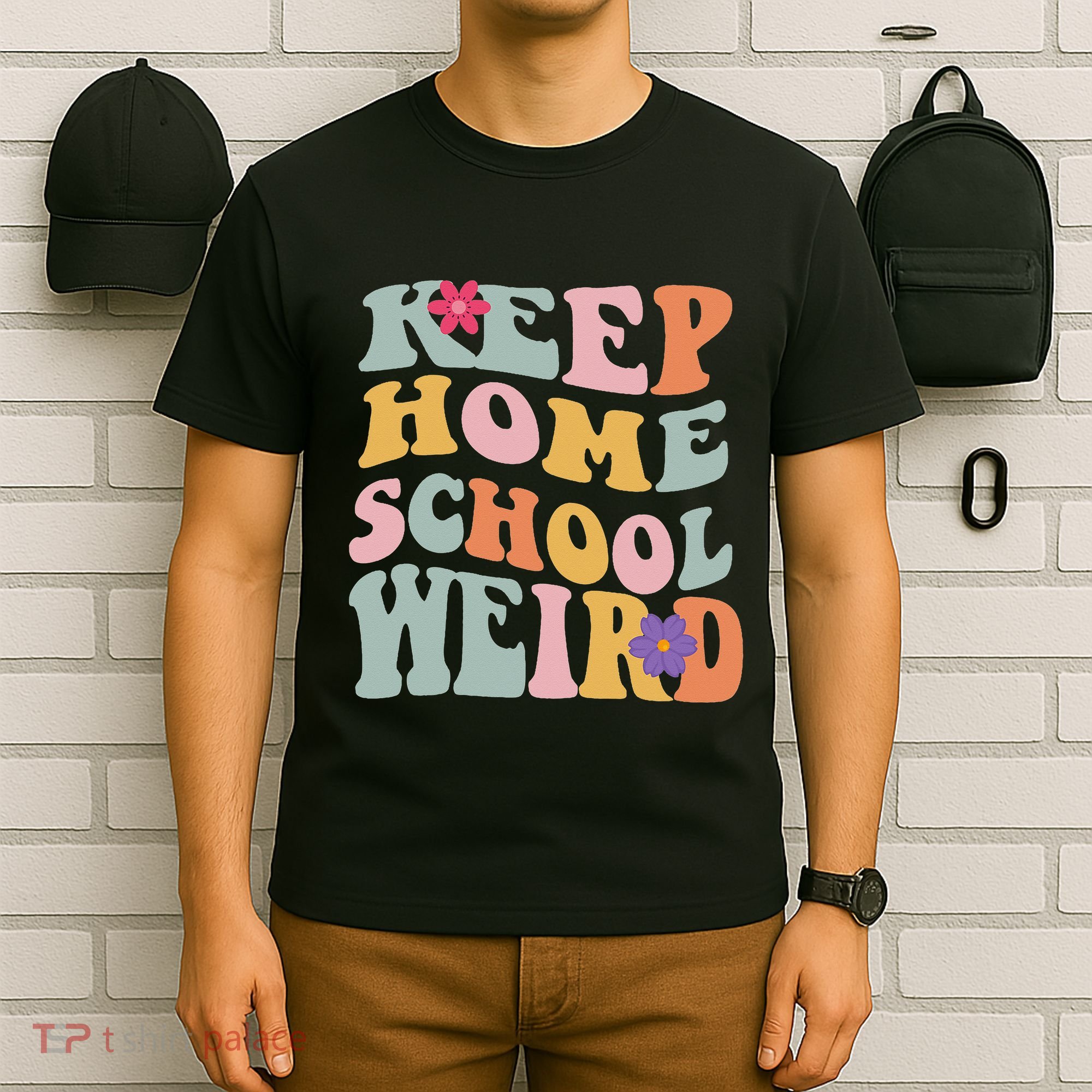 Keep Homeschool Weird Funny Homeschool Mom Retro Groovy T-Shirt