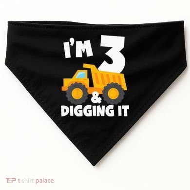 Kids Im 3 And Digging It 3rd Birthday Construction Truck USA-Made Doggie Bandana
