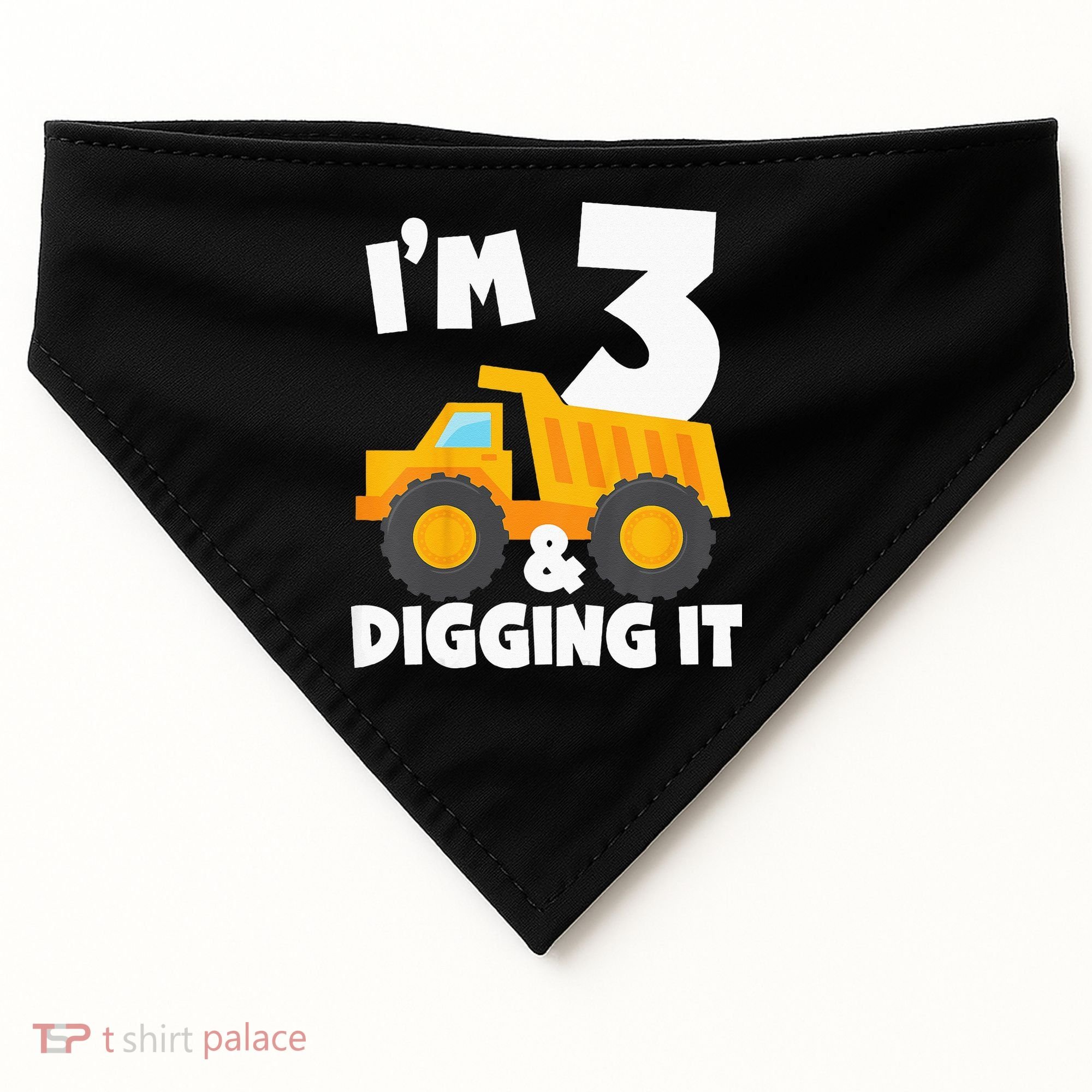 Kids Im 3 And Digging It 3rd Birthday Construction Truck USA-Made Doggie Bandana