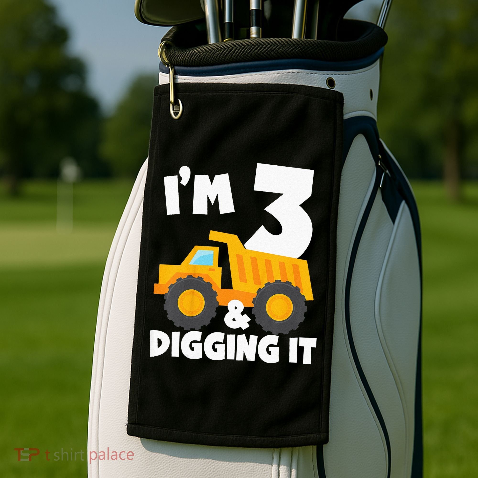 Kids Im 3 And Digging It 3rd Birthday Construction Truck Golf Towel