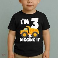 Kids Im 3 And Digging It 3rd Birthday Construction Truck Toddler T-Shirt thumb 2