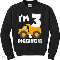 Kids Im 3 And Digging It 3rd Birthday Construction Truck Kids Sweatshirt thumb 0