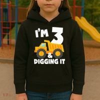 Kids Im 3 And Digging It 3rd Birthday Construction Truck Kids Hoodie thumb 3