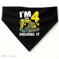 Kids Im 4 And Digging It 4 Years 4th Birthday Excavator USA-Made Doggie Bandana thumb 0