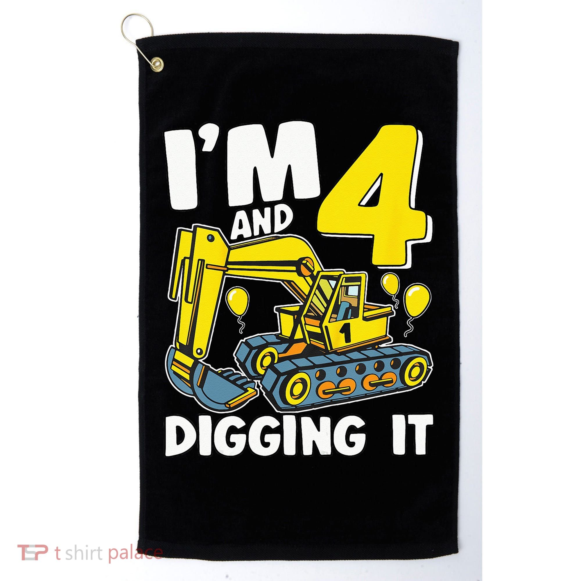 Kids Im 4 And Digging It 4 Years 4th Birthday Excavator Golf Towel