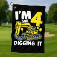 Kids Im 4 And Digging It 4 Years 4th Birthday Excavator Golf Towel thumb 1