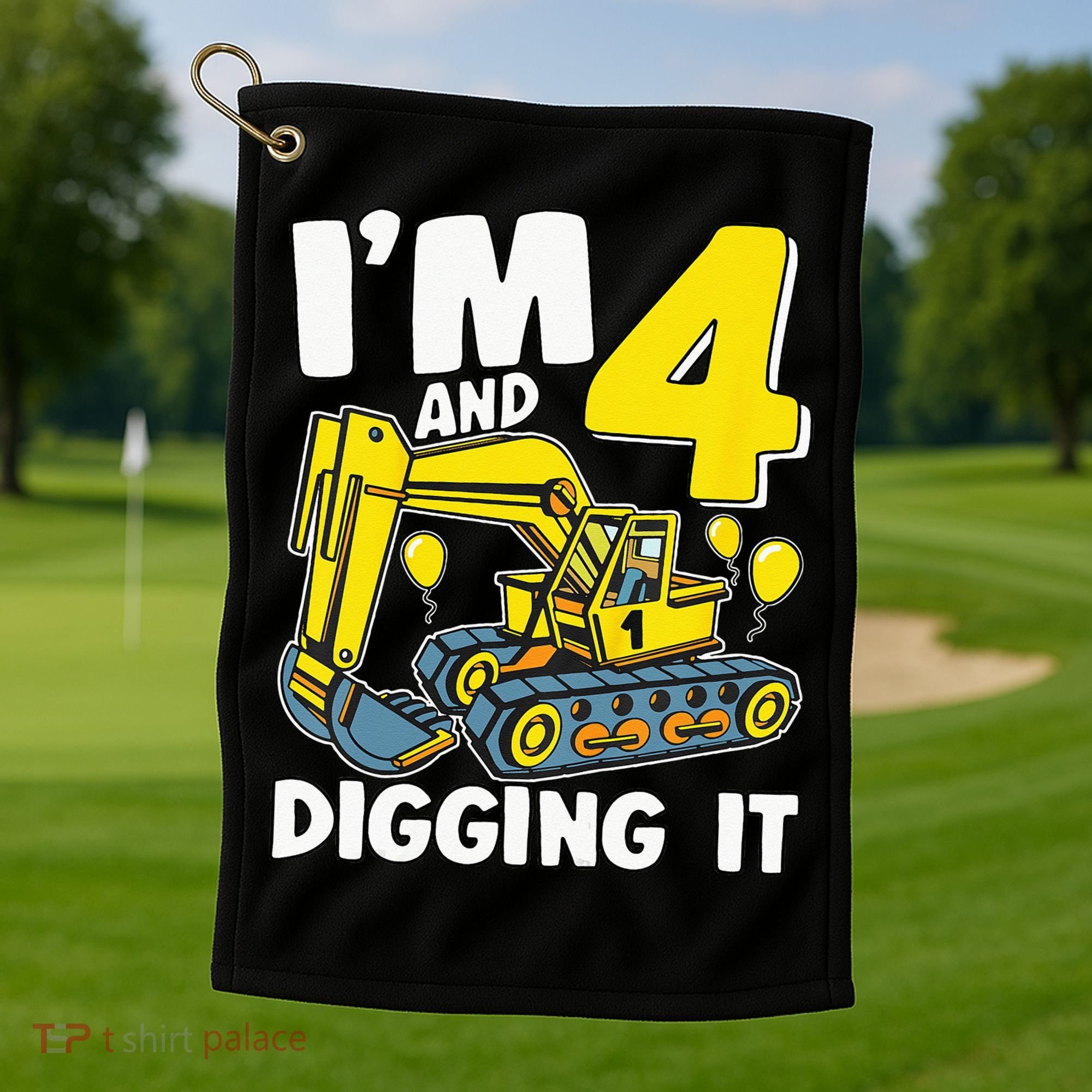 Kids Im 4 And Digging It 4 Years 4th Birthday Excavator Golf Towel