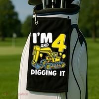 Kids Im 4 And Digging It 4 Years 4th Birthday Excavator Golf Towel thumb 2