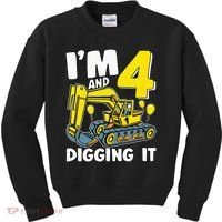 Kids Im 4 And Digging It 4 Years 4th Birthday Excavator Kids Sweatshirt thumb 0