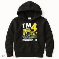 Kids Im 4 And Digging It 4 Years 4th Birthday Excavator Kids Hoodie thumb 0