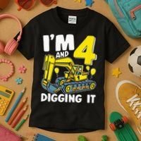 Kids Im 4 And Digging It 4 Years 4th Birthday Excavator Kids T-Shirt thumb 3