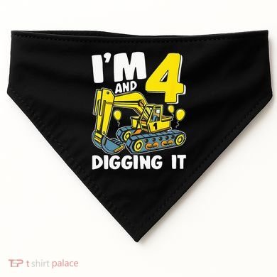 Kids Im 4 And Digging It 4 Years 4th Birthday Excavator USA-Made Doggie Bandana
