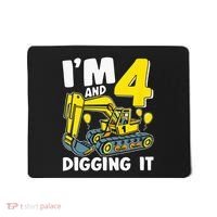 Kids Im 4 And Digging It 4 Years 4th Birthday Excavator Mousepad thumb 0