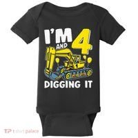 Kids Im 4 And Digging It 4 Years 4th Birthday Excavator Baby Bodysuit thumb 0