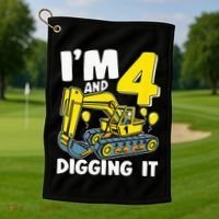 Kids Im 4 And Digging It 4 Years 4th Birthday Excavator Golf Towel thumb 1