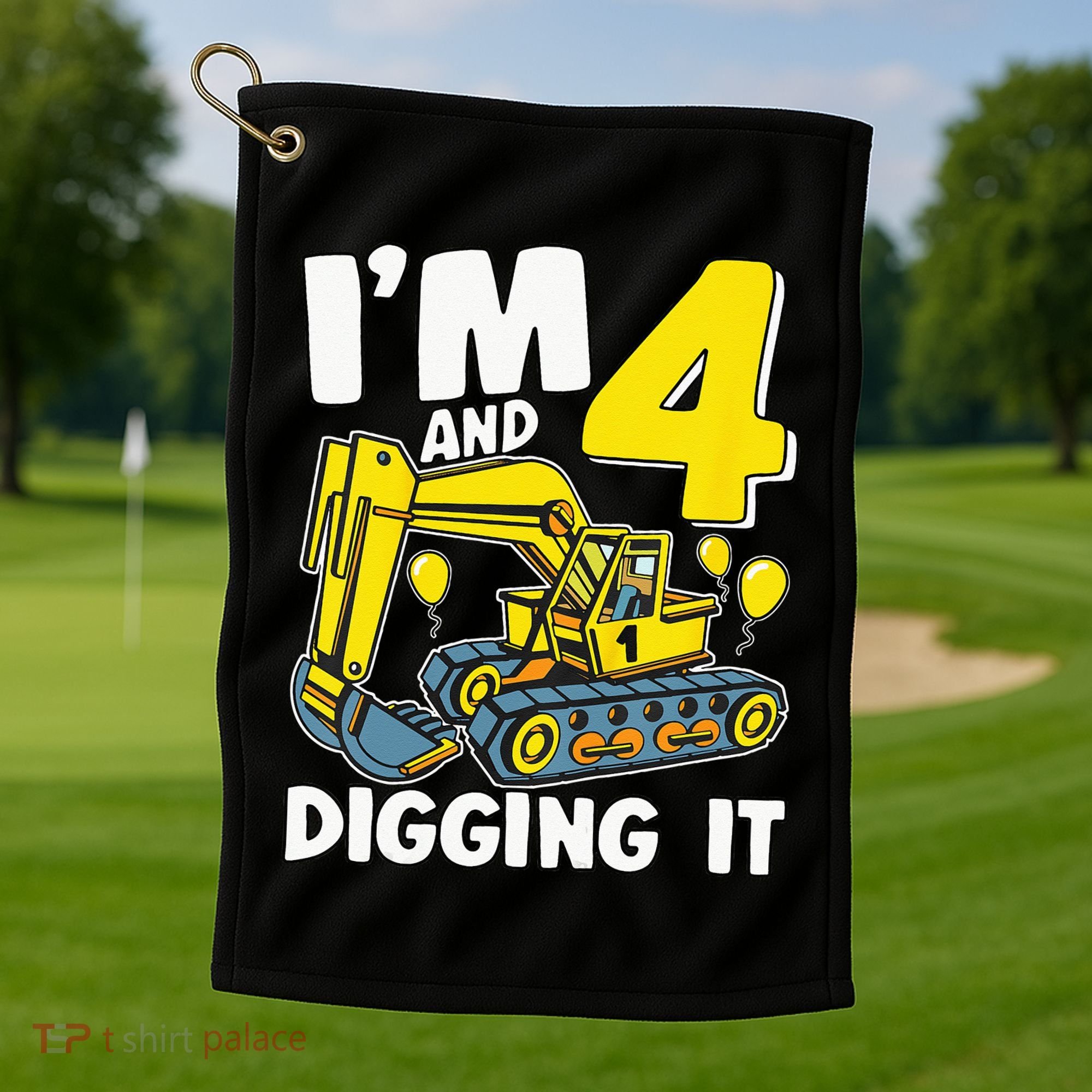 Kids Im 4 And Digging It 4 Years 4th Birthday Excavator Golf Towel