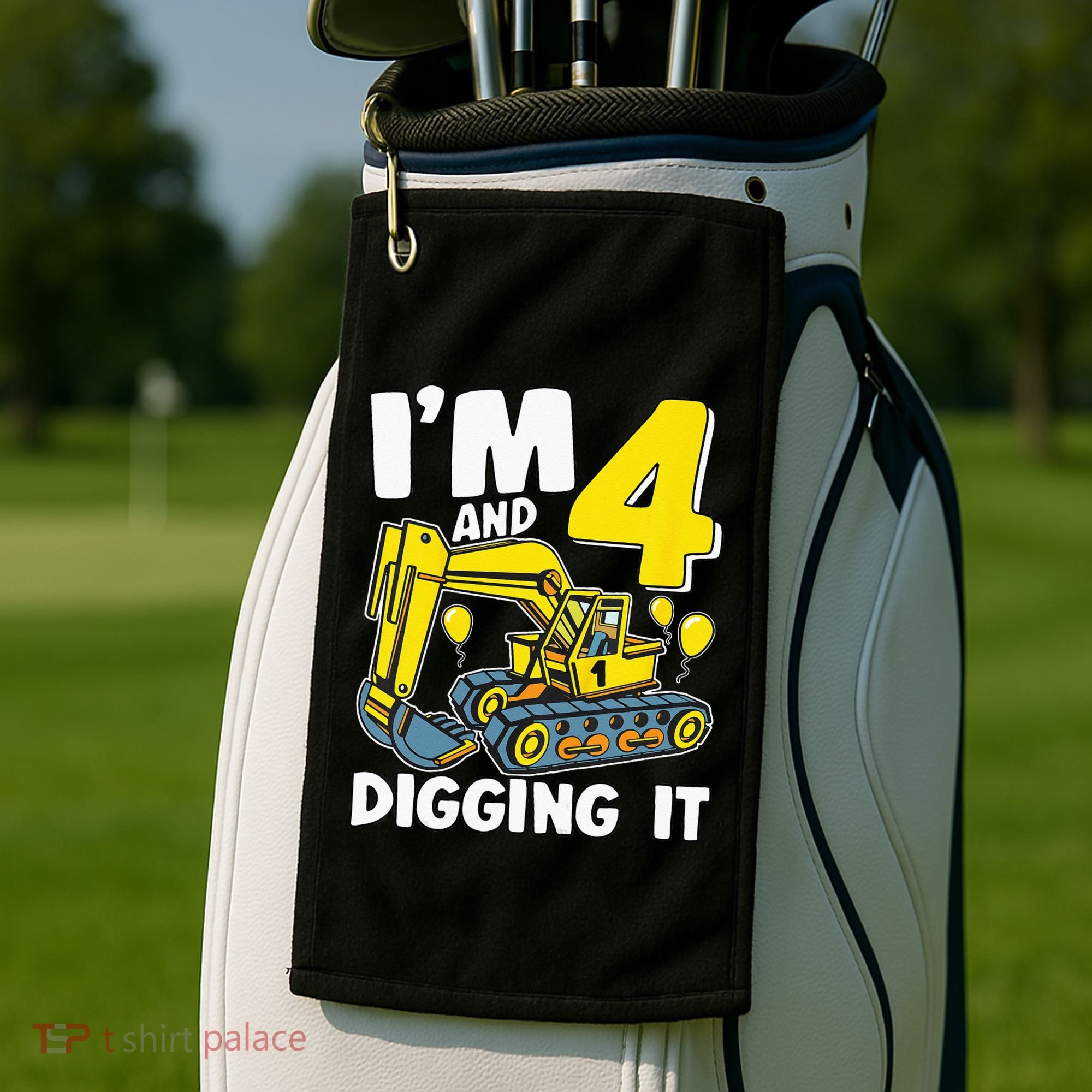 Kids Im 4 And Digging It 4 Years 4th Birthday Excavator Golf Towel