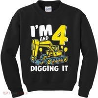 Kids Im 4 And Digging It 4 Years 4th Birthday Excavator Kids Sweatshirt thumb 0