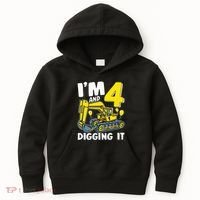 Kids Im 4 And Digging It 4 Years 4th Birthday Excavator Kids Hoodie thumb 0