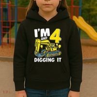 Kids Im 4 And Digging It 4 Years 4th Birthday Excavator Kids Hoodie thumb 3
