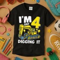 Kids Im 4 And Digging It 4 Years 4th Birthday Excavator Kids T-Shirt thumb 3