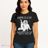 Karma is a Cat Purring in My Lap Cause It's Loves Me Women's T-Shirt thumb 4
