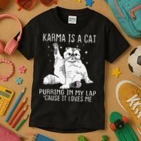 Karma is a Cat Purring in My Lap Cause It's Loves Me Kids T-Shirt thumb 3