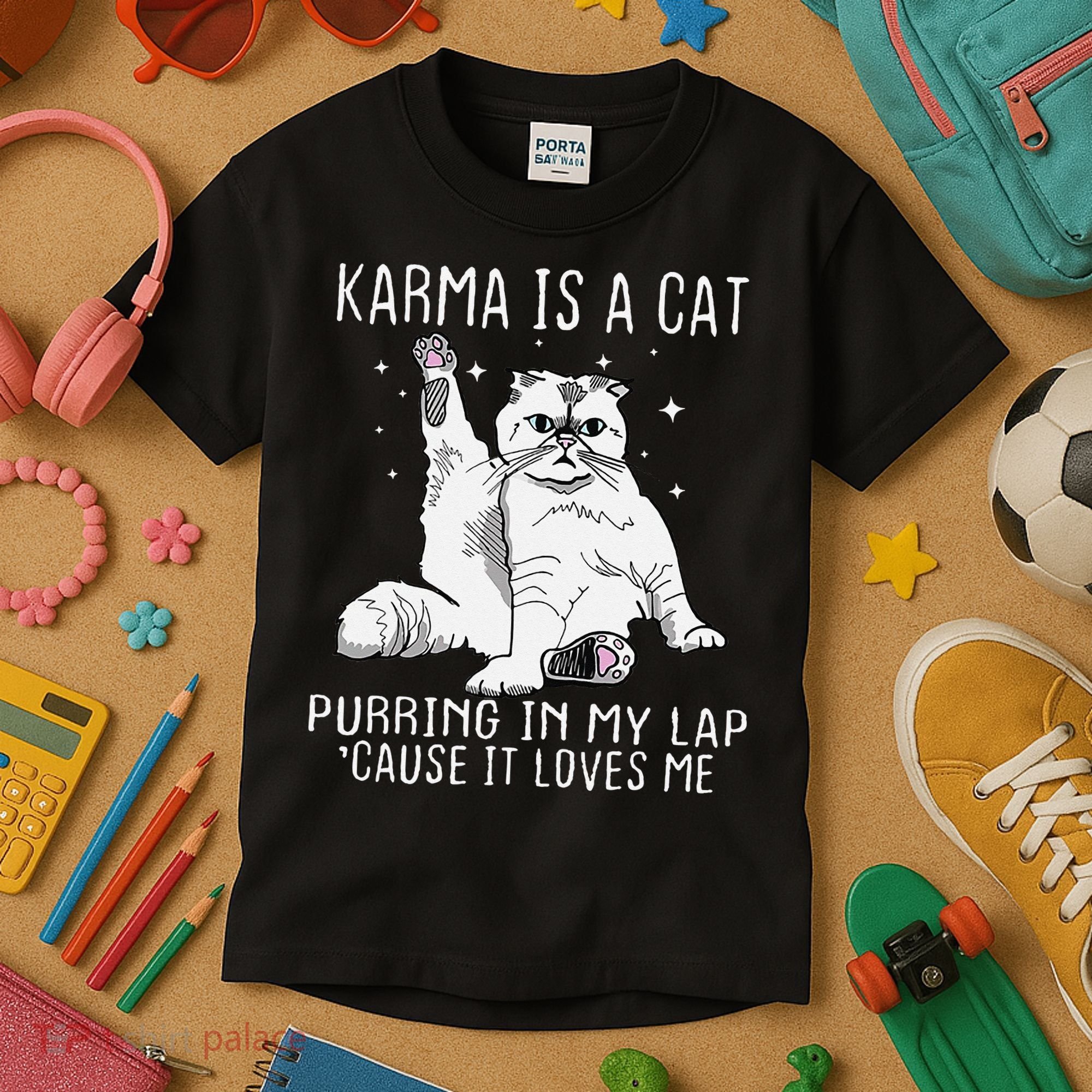 Karma is a Cat Purring in My Lap Cause It's Loves Me Kids T-Shirt